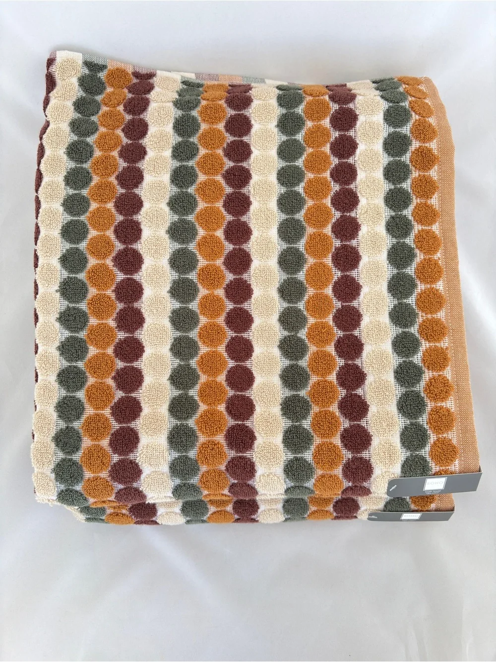 NWT Soho Living 2Pc Cotton Retro Earth Tone Polka Dot Striped Fall Bath Towels